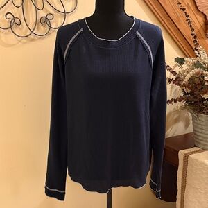 Navy Blue Waffle Long Sleeve Top